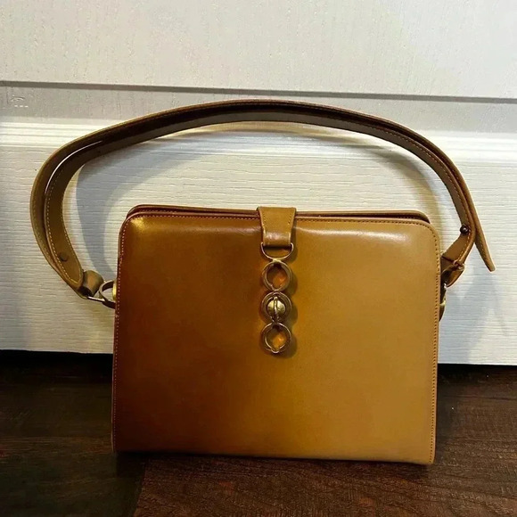 Andrew Geller Vintage Designer Camel Ombré Loop Clasp Pullman Style Handbag - Picture 3 of 14